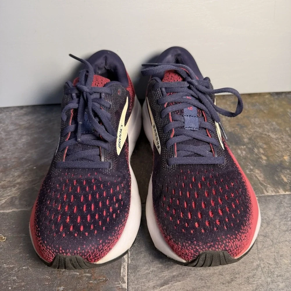 Brooks Ghost 16 Running Shoes Women 8.5 Blue Red Ombre Walking Sneakers Athletic